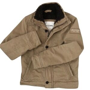 Abercrombie Kids Chore Coat Tan Canvas Boys XL Field Jacket Sherpa Lined Utility
